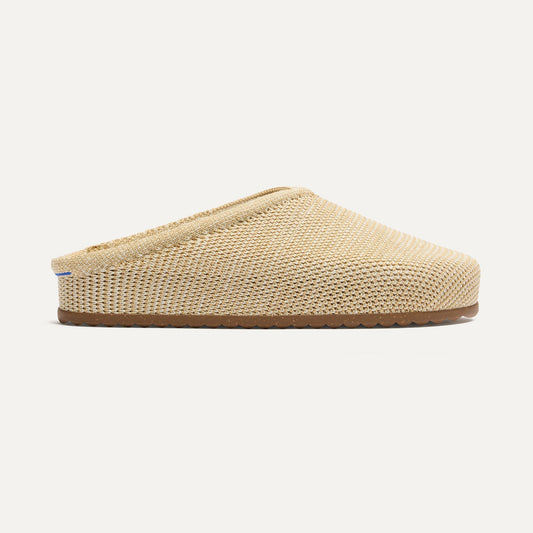 side | The Casual Clog in Pelican Raffia-Knit shown from the side.