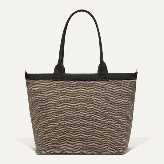 PLP |The Lightweight Zip Tote in Cacao Herringbone shown from the front.