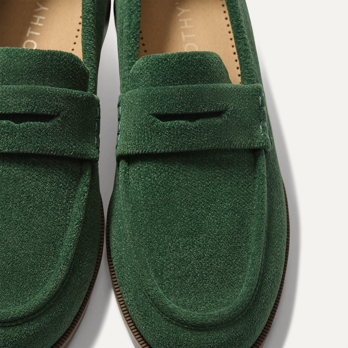 macro | Close up of the toe box and penny keeper of The Penny Loafer in ReVelvet Woodland.