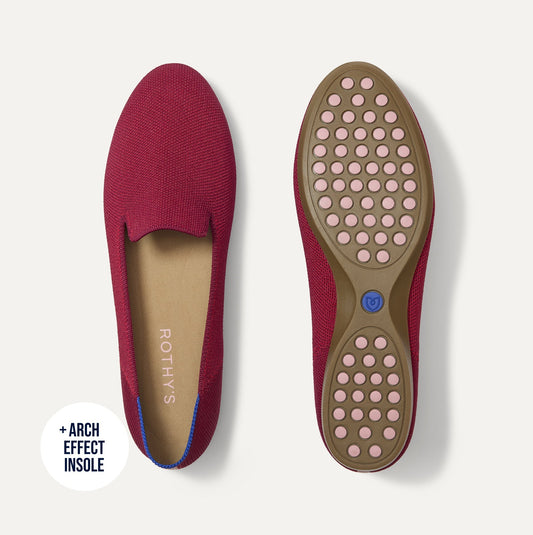pdp | The Daily Loafer in Red Rose shown from the top with one shoe showing the outsole.