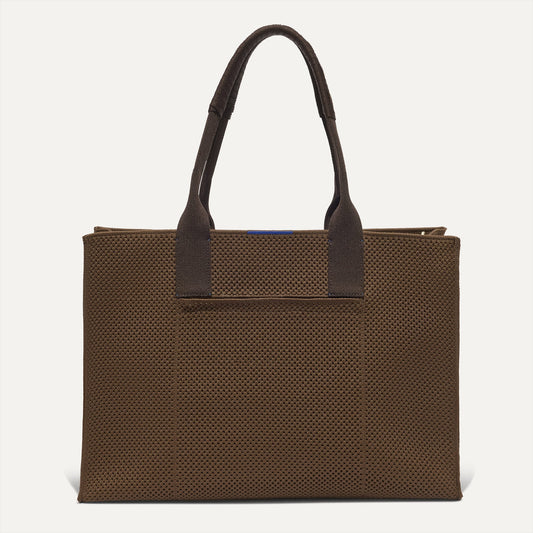PDP |The Classic Tote in Cinnamon Open Knit, shown from the front.