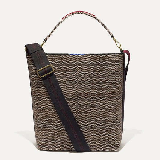 PDP |The Bucket Bag in Cacao Herringbone shown from the front.