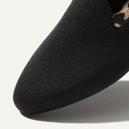 Close up of the toe and vamp of The Almond Loafer in Black.