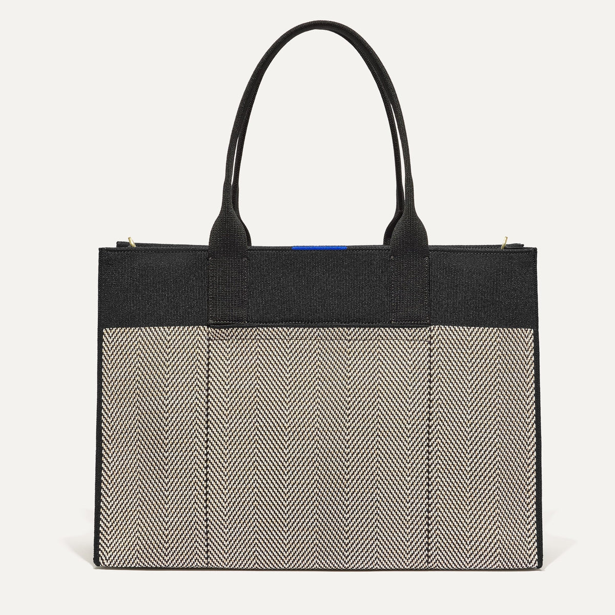 PLP |The Classic Tote in Black Herringbone, shown from the front.