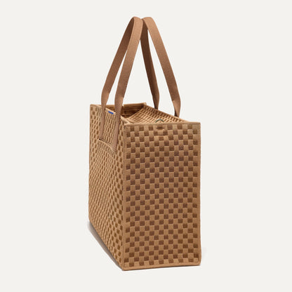 The Classic Tote in Hazelnut, shown from the side.