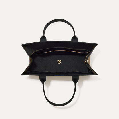 The Classic Tote in Tiramisu, shown from above, with the interior exposed.