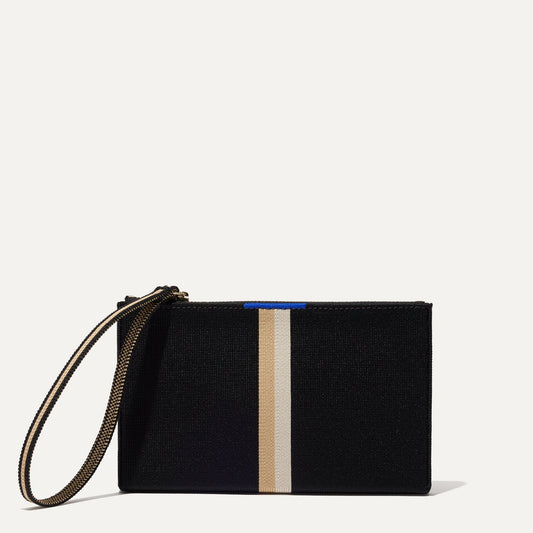 PDP |The Wallet Wristlet in Black Portobello Stripe, shown from the front.
