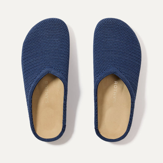 The Casual Clog in Blue Raffia-Knit shown from the top.