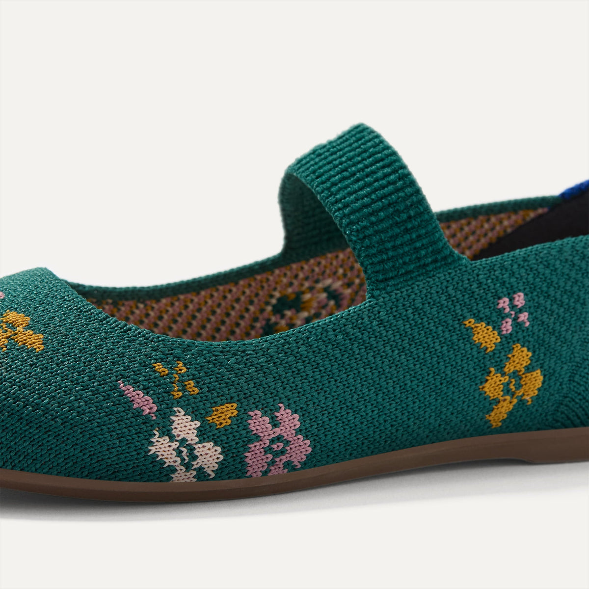 Close up of the toe and vamp of The Kids Mary Jane in Everglade Twig.