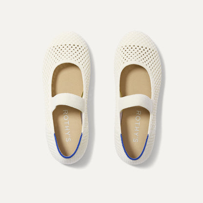 The Kids Mary Jane in White Open-Knit shown from the top.