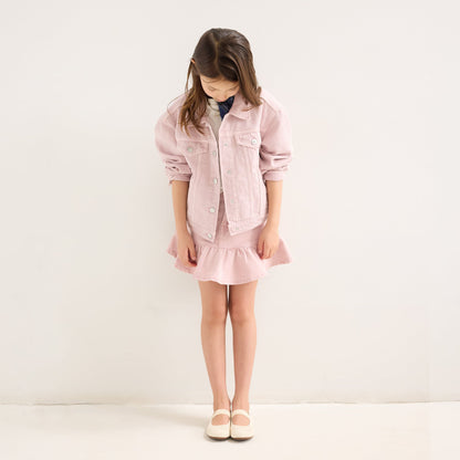model | Alternate view of model wearing The Kids Mary Jane in White Open-Knit.