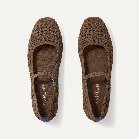 The Max Square Mary Jane in Cinnamon Crochet shown from the top.
