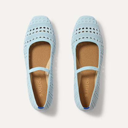 The Max Square Mary Jane in Powder Blue Crochet shown from the top.