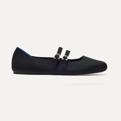 side | The Double Buckle Mary Jane in Black shown from the side.