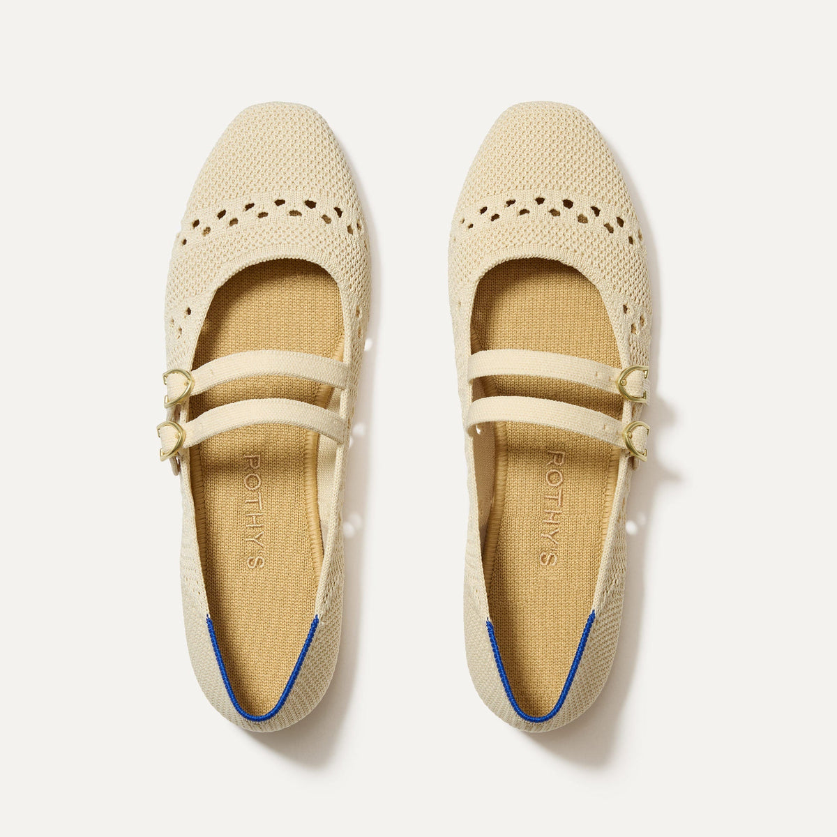 The Double Buckle Mary Jane in Powder Crochet shown from the top.