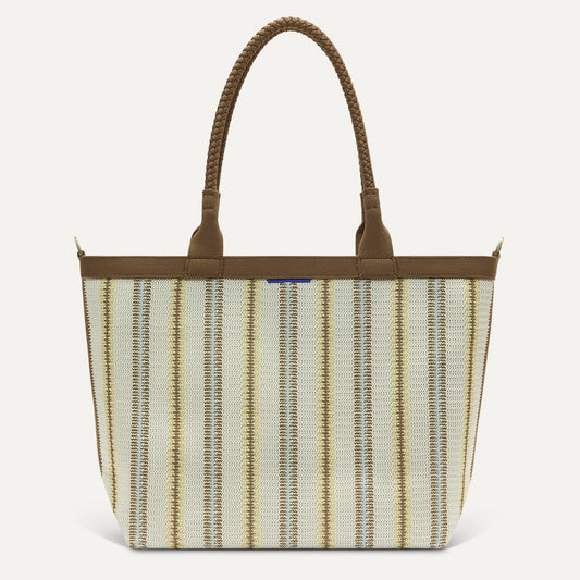 PDP |The Lightweight Zip Tote in Sunbeam Market Stripe shown from the front.