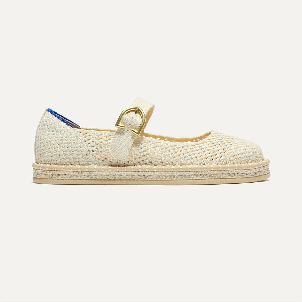 side | The Espadrille Mary Jane in Jasmine, shown from the side.