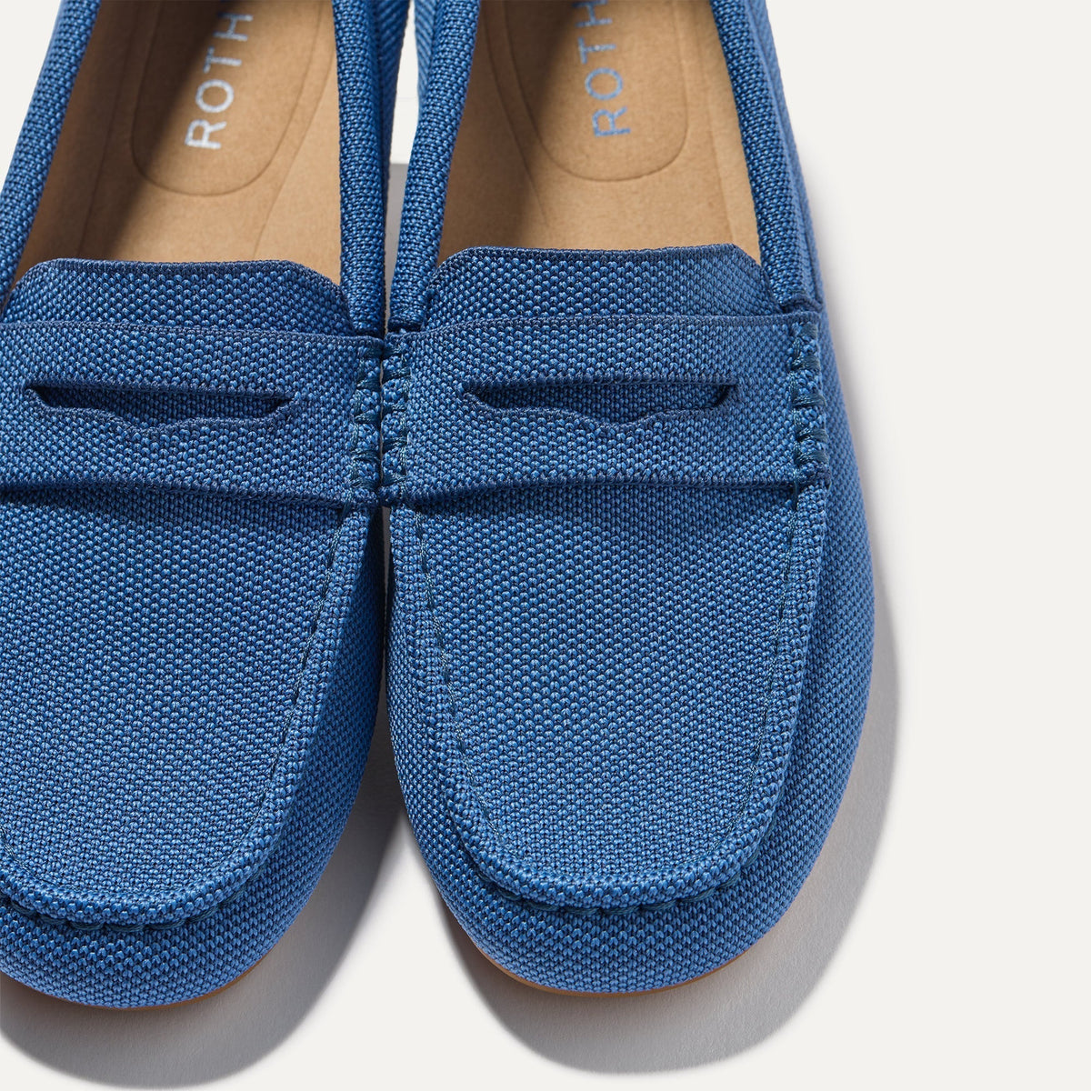 Close up of the toe and vamp of The Daily Driver in Blue Sea.