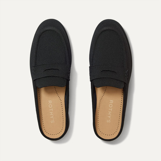 The Penny Loafer Mule in Black shown from the top.