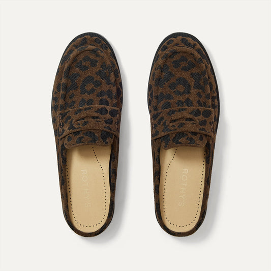 The Penny Loafer Mule in ReVelvet Cheetah shown from the top.