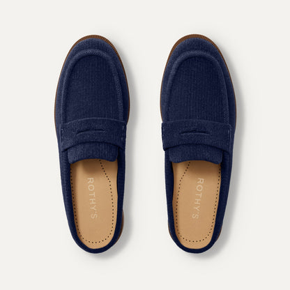 The Penny Loafer Mule in ReVelvet Navy shown from the top.
