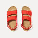 The Kids Double Strap Sandal in Firetruck Red shown from the top.