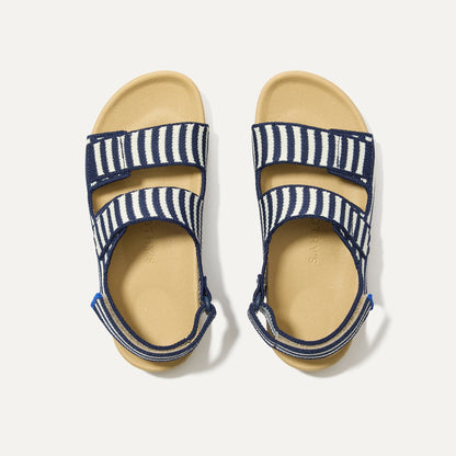 The Kids Double Strap Sandal in Sailor Stripes shown from the top.