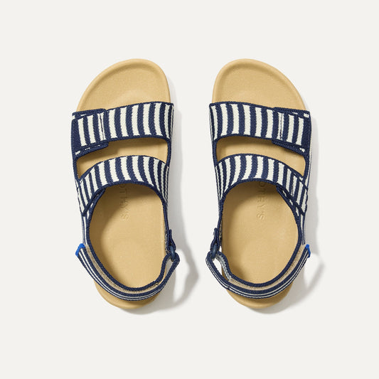 The Kids Double Strap Sandal in Sailor Stripes shown from the top.