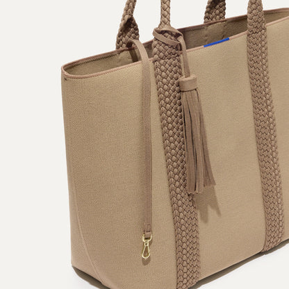 The Lightweight Tote in Caramel Twist shown with its handy key leash.