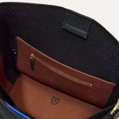 The Bucket Bag in ReVelvet™ Black close up of interior zipper pocket.