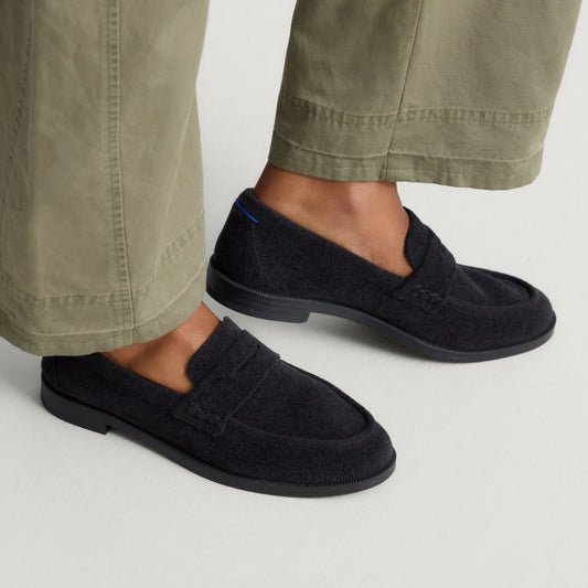 hover | Model wearing The Penny Loafer in ReVelvet Black.