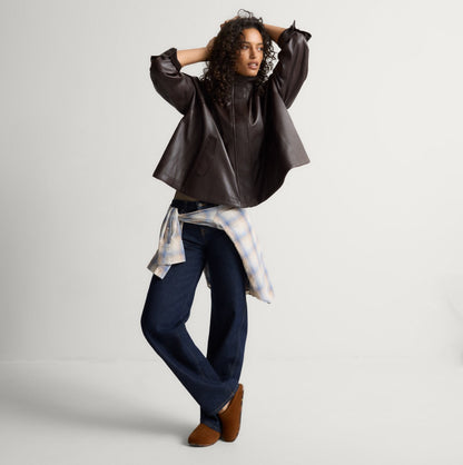 model | Alternate view of a model wearing The Casual Clog in ReVelvet™ Russet.