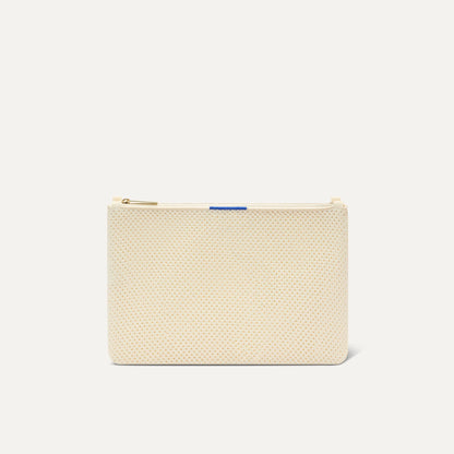 PLP |The Convertible Clutch in Love Bird Open-Knit, shown from the front.