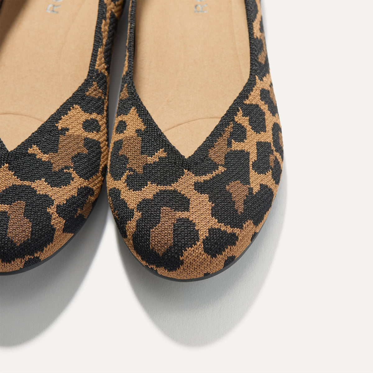 Close up of the toe and vamp of The Daily Flat in Sable Spot.
