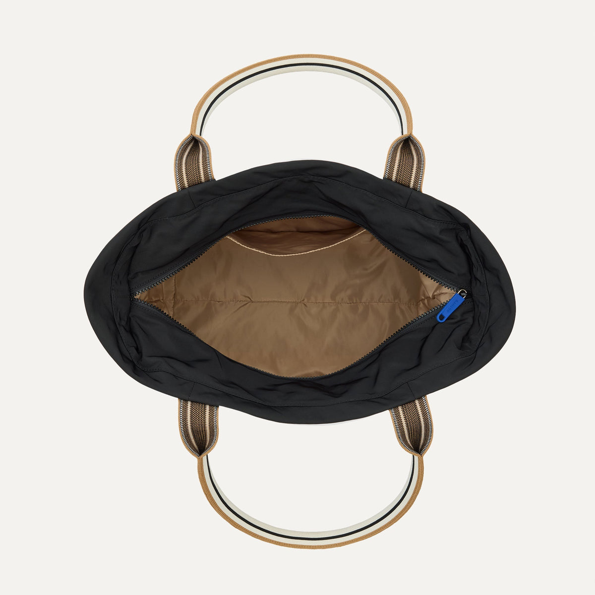 The Travel Tote in Ink, shown from above with the interior exposed.