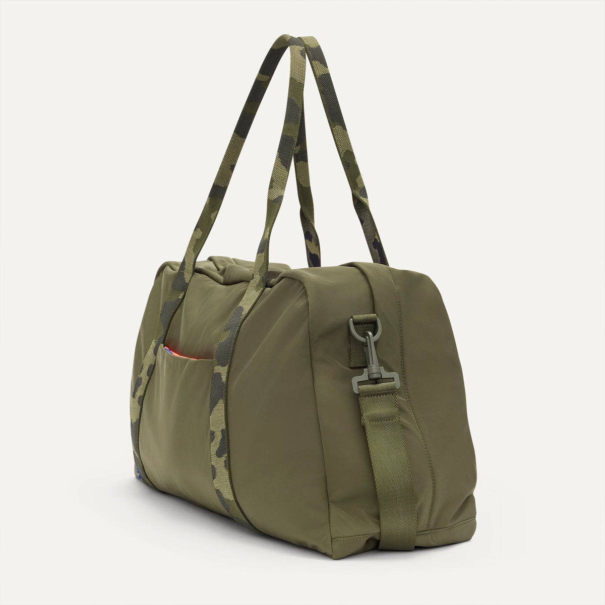 The Travel Duffle in Forest shown in diagonal view.