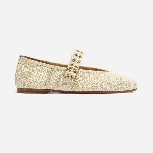 side | The Max Buckle Mary Jane in Cream Woven shown from the side.