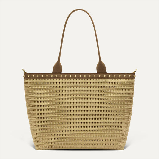 PLP |The Lightweight Zip Tote in Brown Butter Crochet shown from the front.
