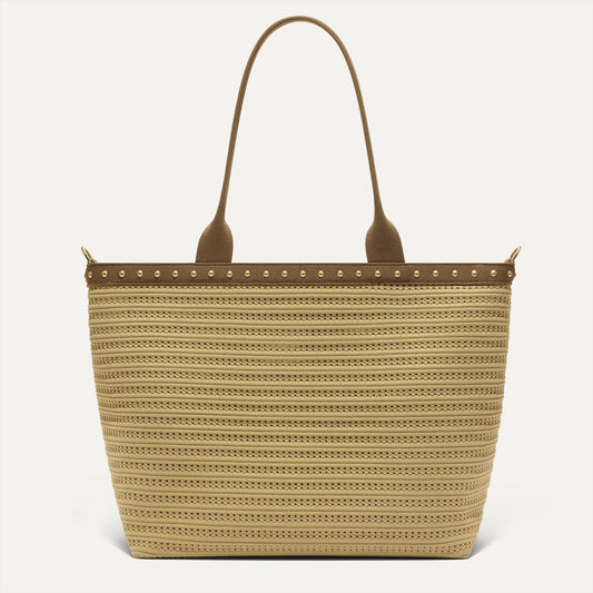 PDP |The Lightweight Zip Tote in Brown Butter Crochet shown from the front.