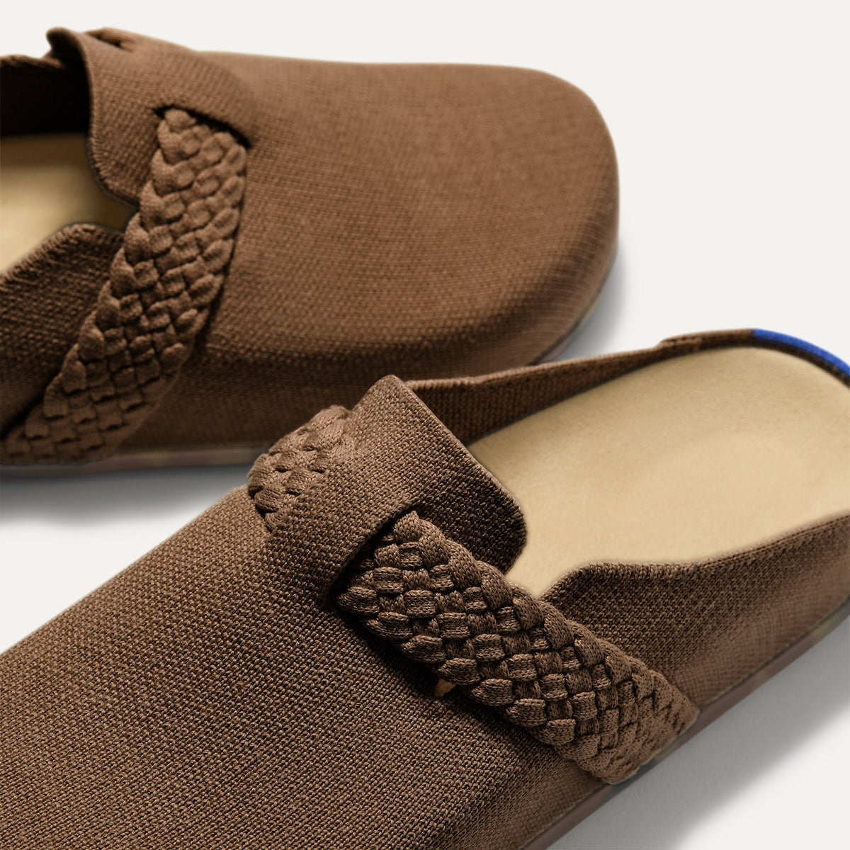 Close up of the braid detail across the top of The Braid Clog in Acorn.