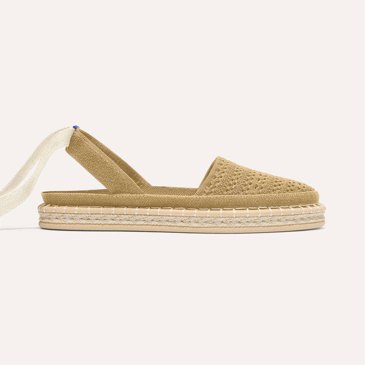 side | The D'Orsay Espadrille in Camel Crochet, shown from the side.