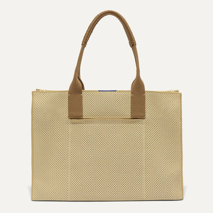 PLP |The Classic Tote in Macadamia Open-Knit, shown from the front.