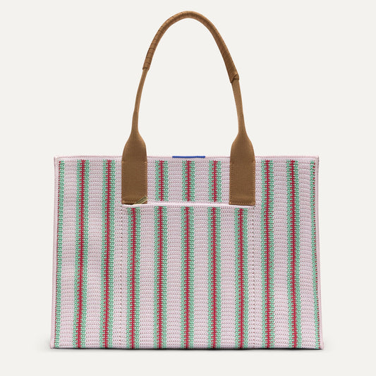 PDP |The Classic Tote in Watermelon Market Stripe, shown from the front.