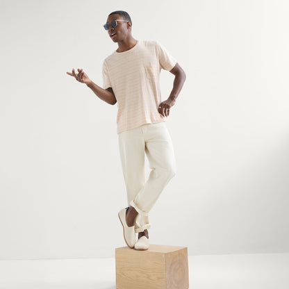 model | Alternate view of a model wearing The Men's Cruiser Loafer in Pebble.