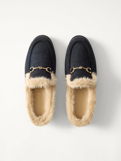 PLP | The Après Loafer Mule in ReVelvet Black shown from the top.