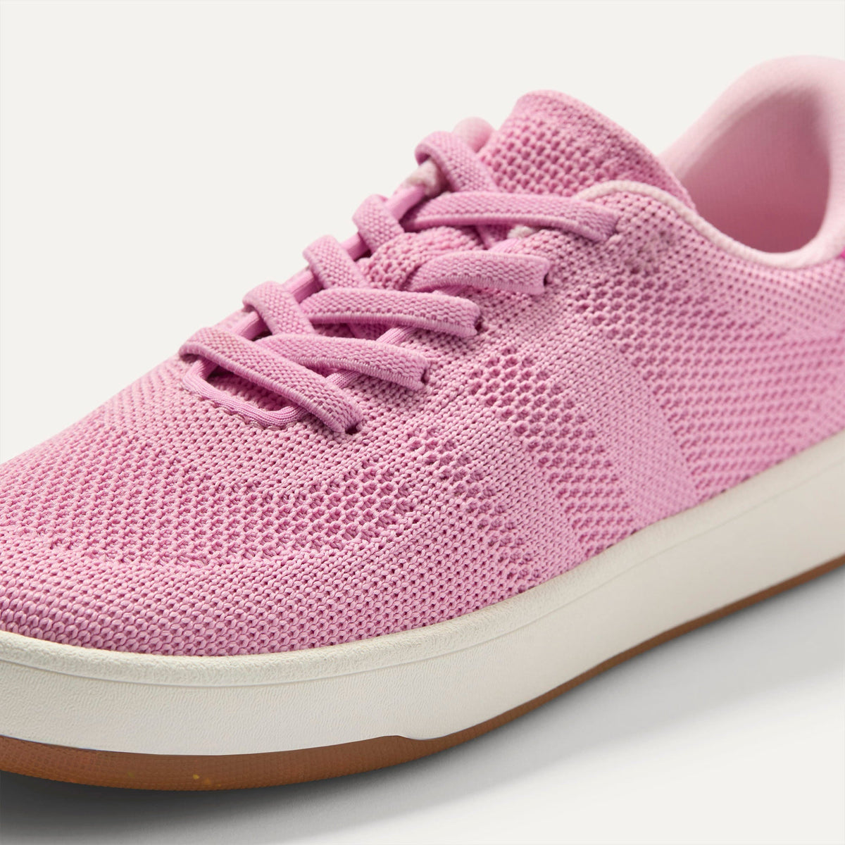 Overlay::Stretchy, No-Tie Laces | Alt:: Close up of the vamp and laces of The Kids Stretch Sneaker in Bubble Pop.