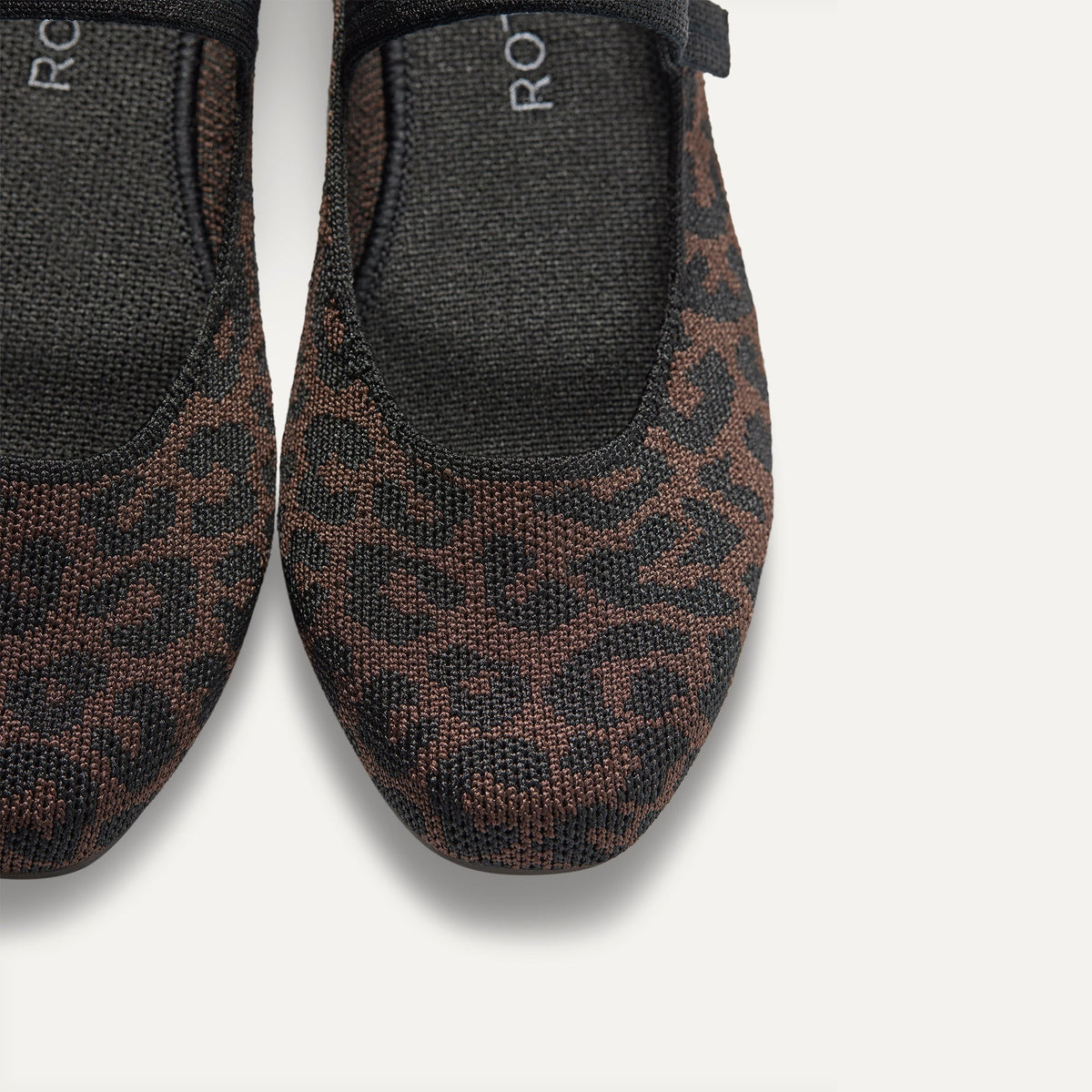 Top view of the square toe and rounded vamp of The Square Mary Jane in Classic Cheetah.